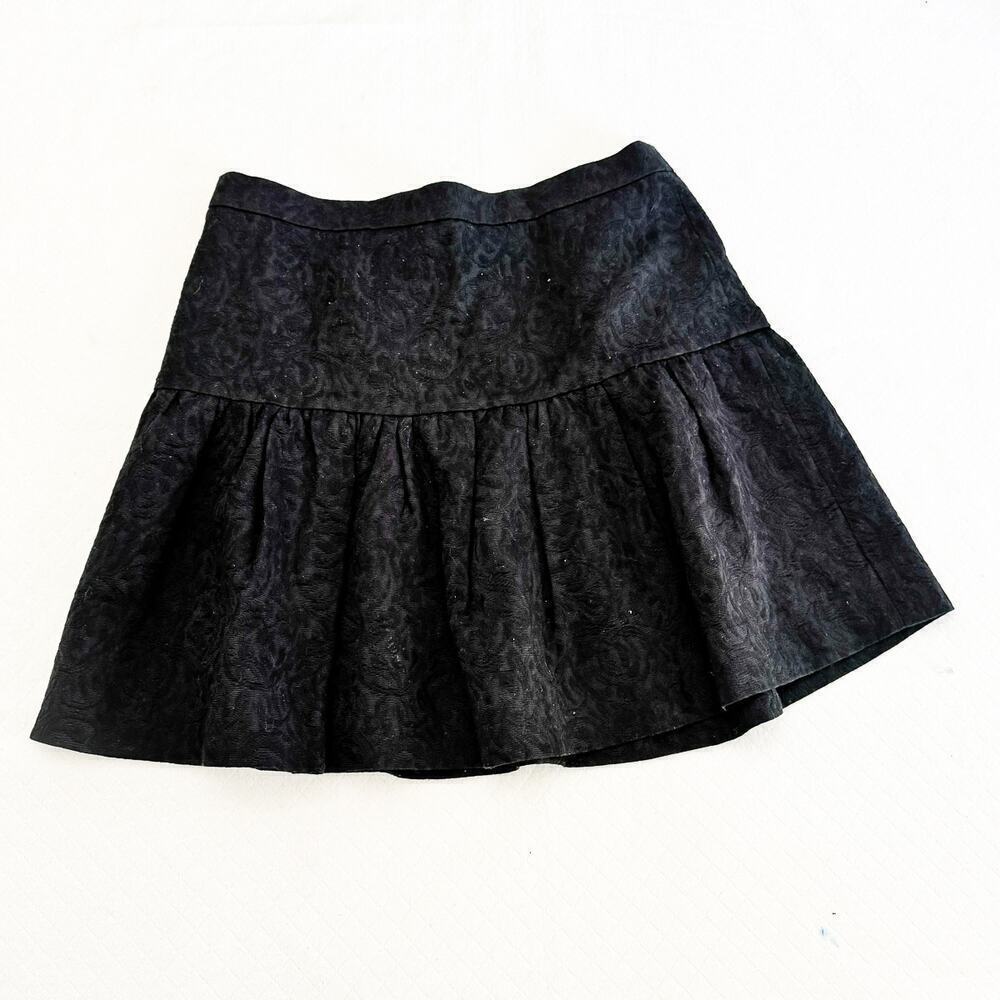 J. Crew Black Embroidered Flower Lattice Patterned Tonal Skirt Size 4
